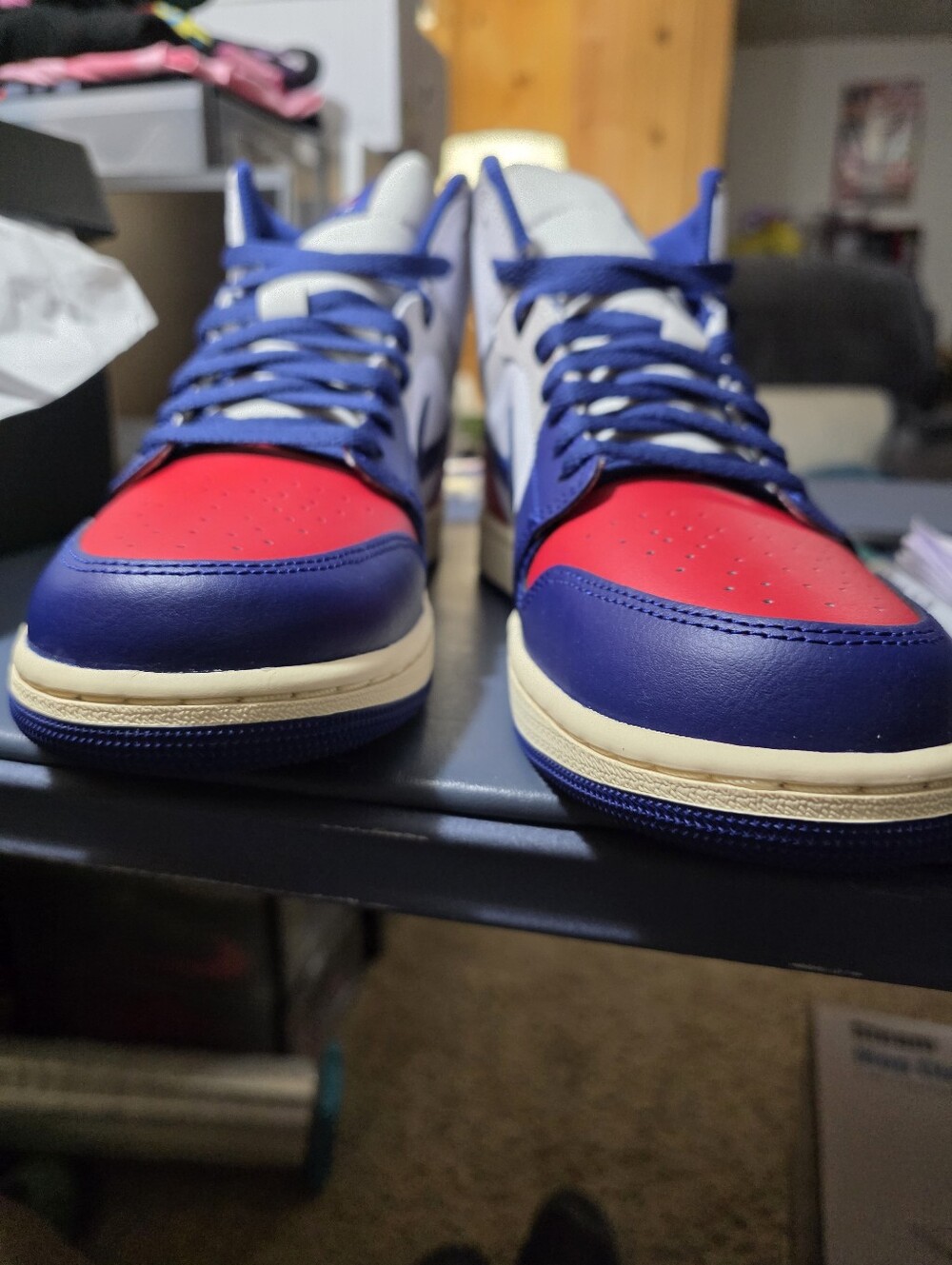 Jordan 1 Mid Men's High-Top Sneakers in Blue, Red, White Size 10m, New!
